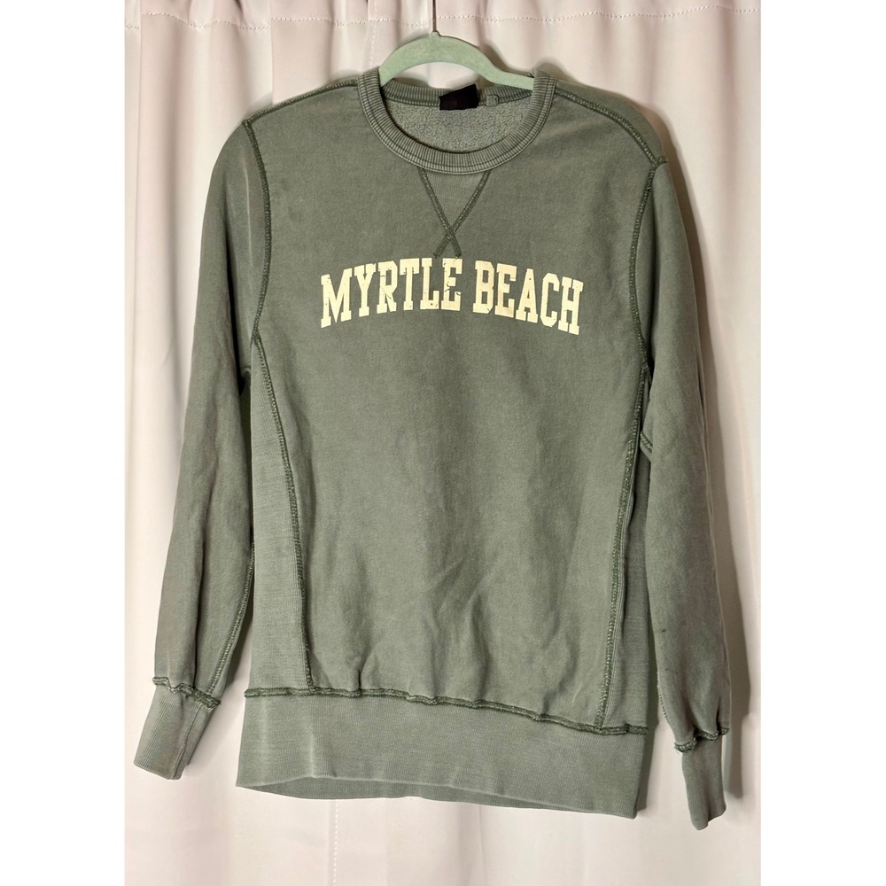 Valani Myrtle Beach Graphic Sweatshirt Retro Green Crew Neck Fleece Pullover Med